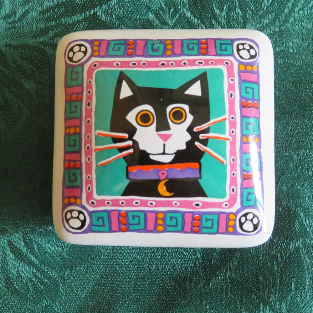 Papel Ceramic Cat Trinket Box Vintage (F84)